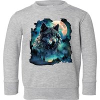 Grey Wolf Hunting Grounds Icy Moon Forest Galaxy Toddler Sweatshirt