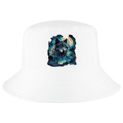 Grey Wolf Hunting Grounds Icy Moon Forest Galaxy Cool Comfort Performance Bucket Hat