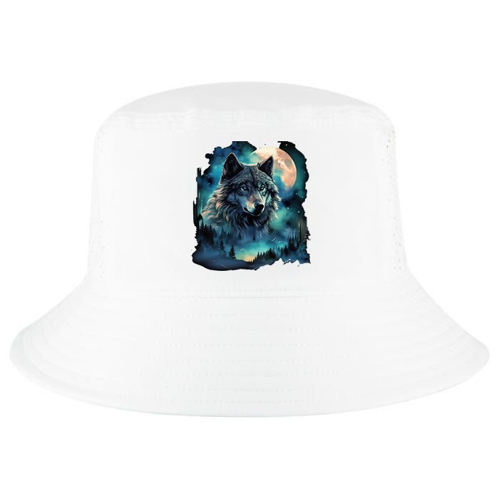 Grey Wolf Hunting Grounds Icy Moon Forest Galaxy Cool Comfort Performance Bucket Hat