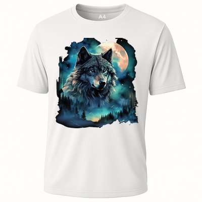 Grey Wolf Hunting Grounds Icy Moon Forest Galaxy Performance Shirt