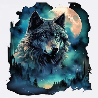 Grey Wolf Hunting Grounds Icy Moon Forest Galaxy T-Shirt