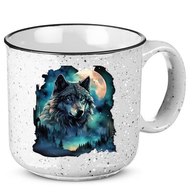 Grey Wolf Hunting Grounds Icy Moon Forest Galaxy 15oz Campfire Ceramic Mug