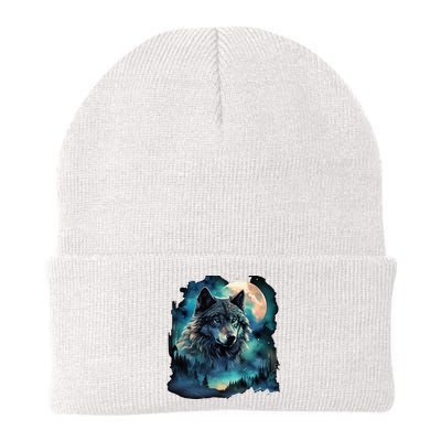 Grey Wolf Hunting Grounds Icy Moon Forest Galaxy Beanie
