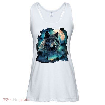 Grey Wolf Hunting Grounds Icy Moon Forest Galaxy Ladies Essential Flowy Tank