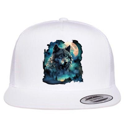 Grey Wolf Hunting Grounds Icy Moon Forest Galaxy Flatbill Hat