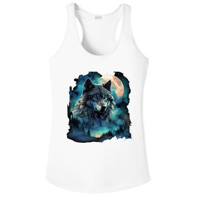 Grey Wolf Hunting Grounds Icy Moon Forest Galaxy Ladies PosiCharge Competitor Racerback Tank