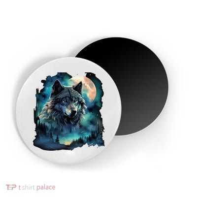 Grey Wolf Hunting Grounds Icy Moon Forest Galaxy Magnet