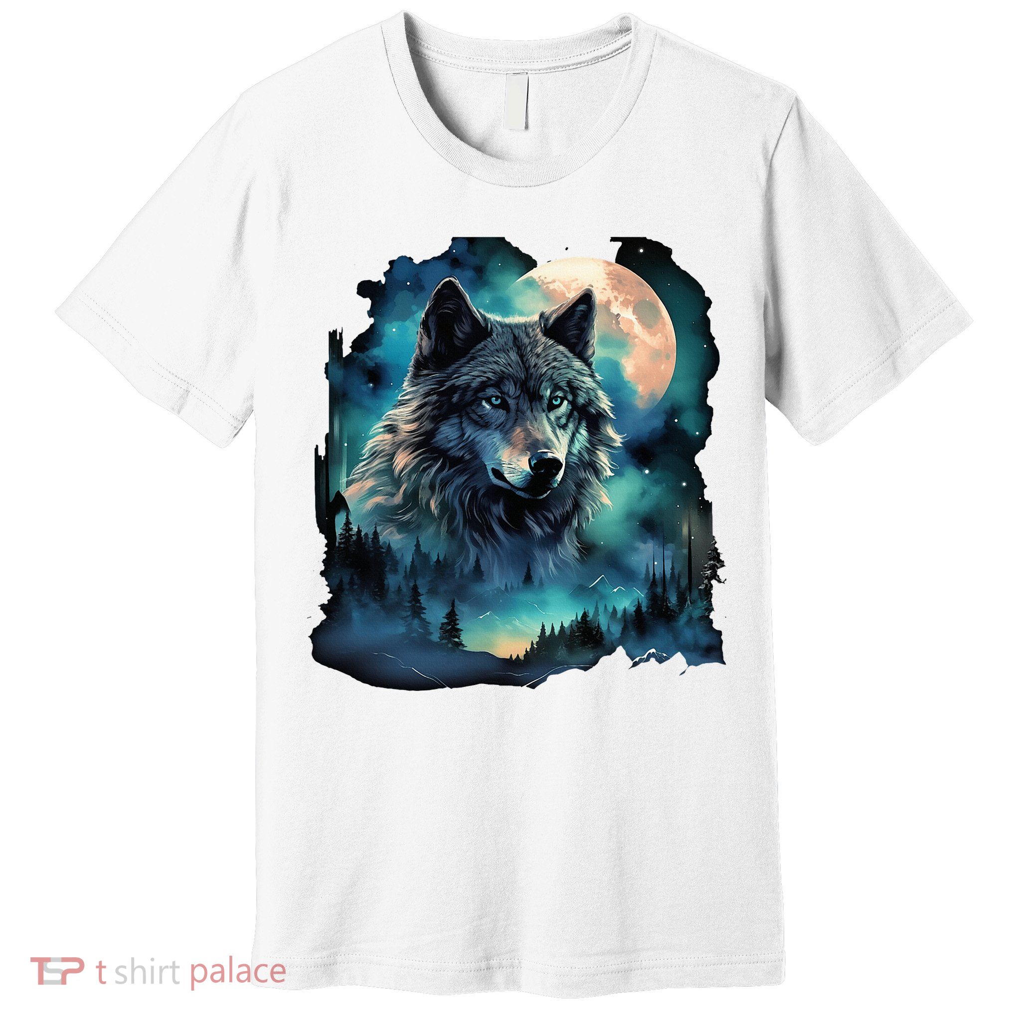 Grey Wolf Hunting Grounds Icy Moon Forest Galaxy Premium T-Shirt