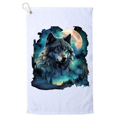 Grey Wolf Hunting Grounds Icy Moon Forest Galaxy Golf Towel