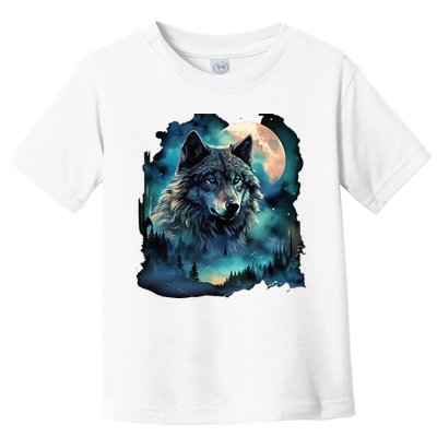 Grey Wolf Hunting Grounds Icy Moon Forest Galaxy Toddler T-Shirt