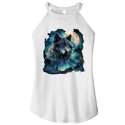 Grey Wolf Hunting Grounds Icy Moon Forest Galaxy Women's Perfect Tri Rocker Tank