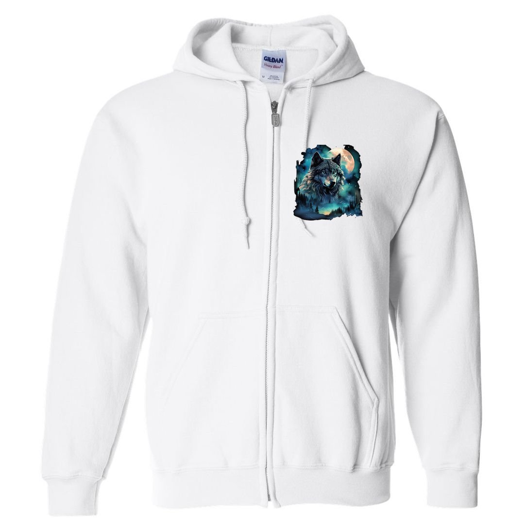 Grey Wolf Hunting Grounds Icy Moon Forest Galaxy Full Zip Hoodie