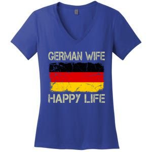 Ger Wife Happy Life Gery Flag Funny Husband Funny Gift Women's V-Neck T-Shirt