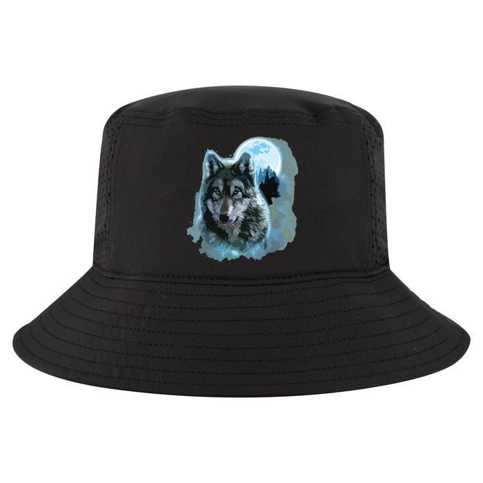 Grey Wolf Hunting Ground, Icy Moon, Forest, Galaxy Cool Comfort Performance Bucket Hat