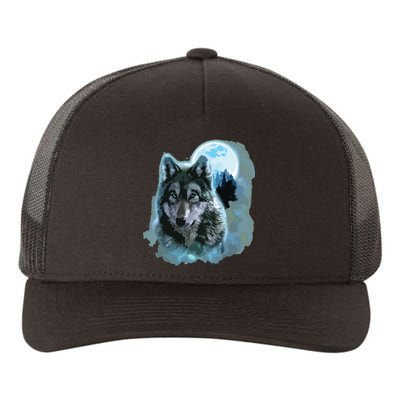 Grey Wolf Hunting Ground, Icy Moon, Forest, Galaxy Yupoong Adult 5-Panel Trucker Hat