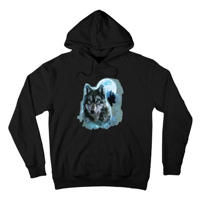 Grey Wolf Hunting Ground, Icy Moon, Forest, Galaxy Hoodie