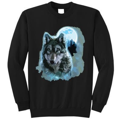 Grey Wolf Hunting Ground, Icy Moon, Forest, Galaxy Sweatshirt