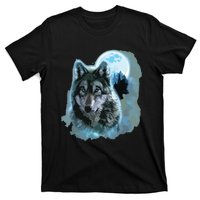 Grey Wolf Hunting Ground, Icy Moon, Forest, Galaxy T-Shirt