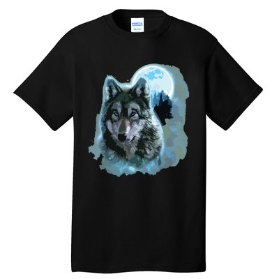 Grey Wolf Hunting Ground, Icy Moon, Forest, Galaxy Tall T-Shirt