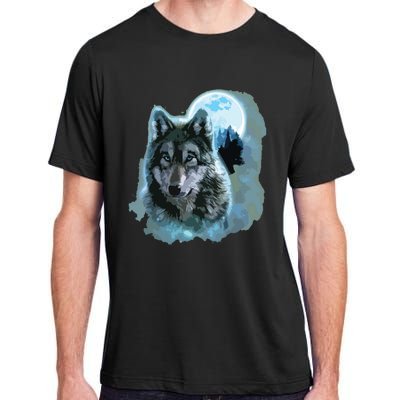 Grey Wolf Hunting Ground, Icy Moon, Forest, Galaxy Adult ChromaSoft Performance T-Shirt