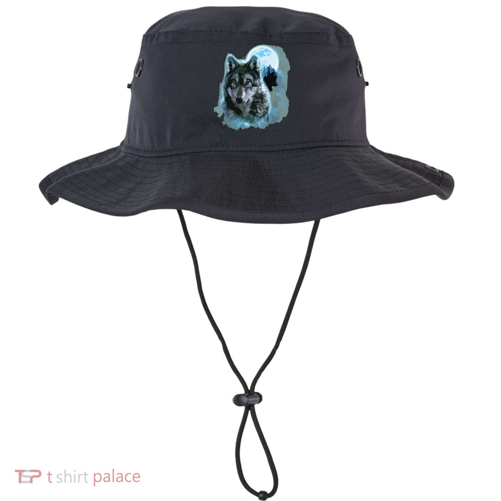 Grey Wolf Hunting Ground, Icy Moon, Forest, Galaxy Bucket Hat