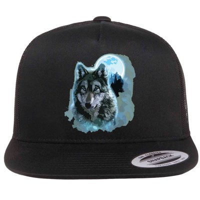 Grey Wolf Hunting Ground, Icy Moon, Forest, Galaxy Flatbill Hat