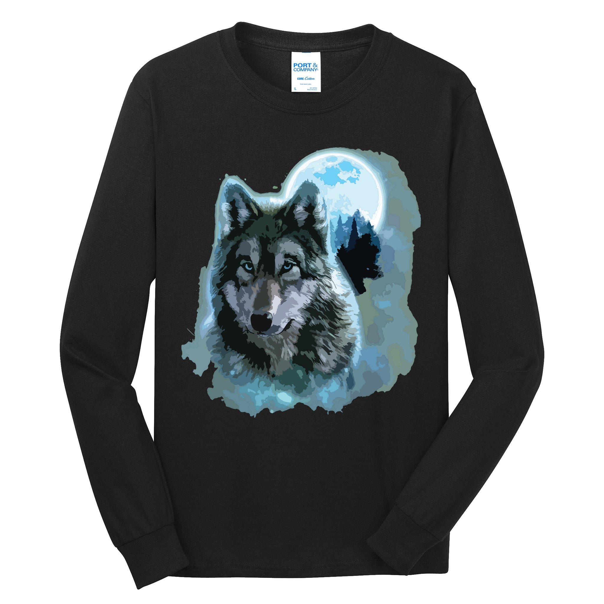 Grey Wolf Hunting Ground, Icy Moon, Forest, Galaxy Tall Long Sleeve T-Shirt
