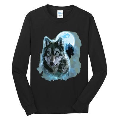 Grey Wolf Hunting Ground, Icy Moon, Forest, Galaxy Tall Long Sleeve T-Shirt