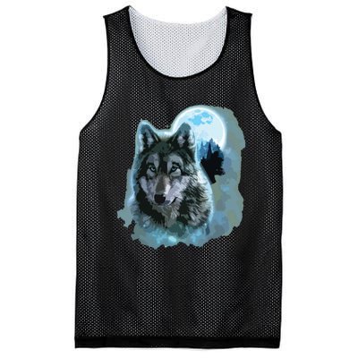 Grey Wolf Hunting Ground, Icy Moon, Forest, Galaxy Mesh Reversible Basketball Jersey Tank