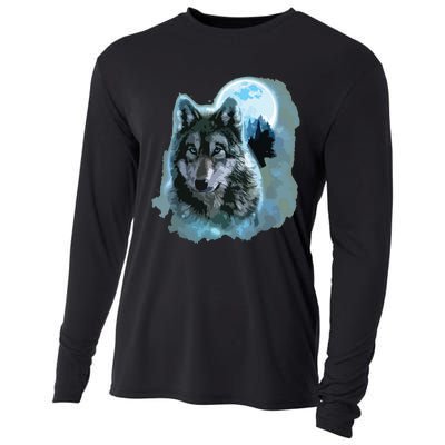 Grey Wolf Hunting Ground, Icy Moon, Forest, Galaxy Cooling Performance Long Sleeve Crew