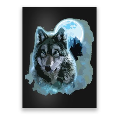 Grey Wolf Hunting Ground, Icy Moon, Forest, Galaxy Poster