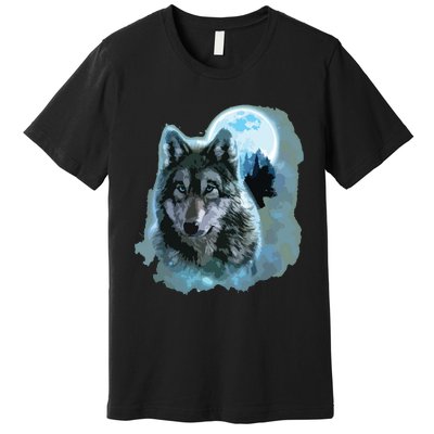 Grey Wolf Hunting Ground, Icy Moon, Forest, Galaxy Premium T-Shirt