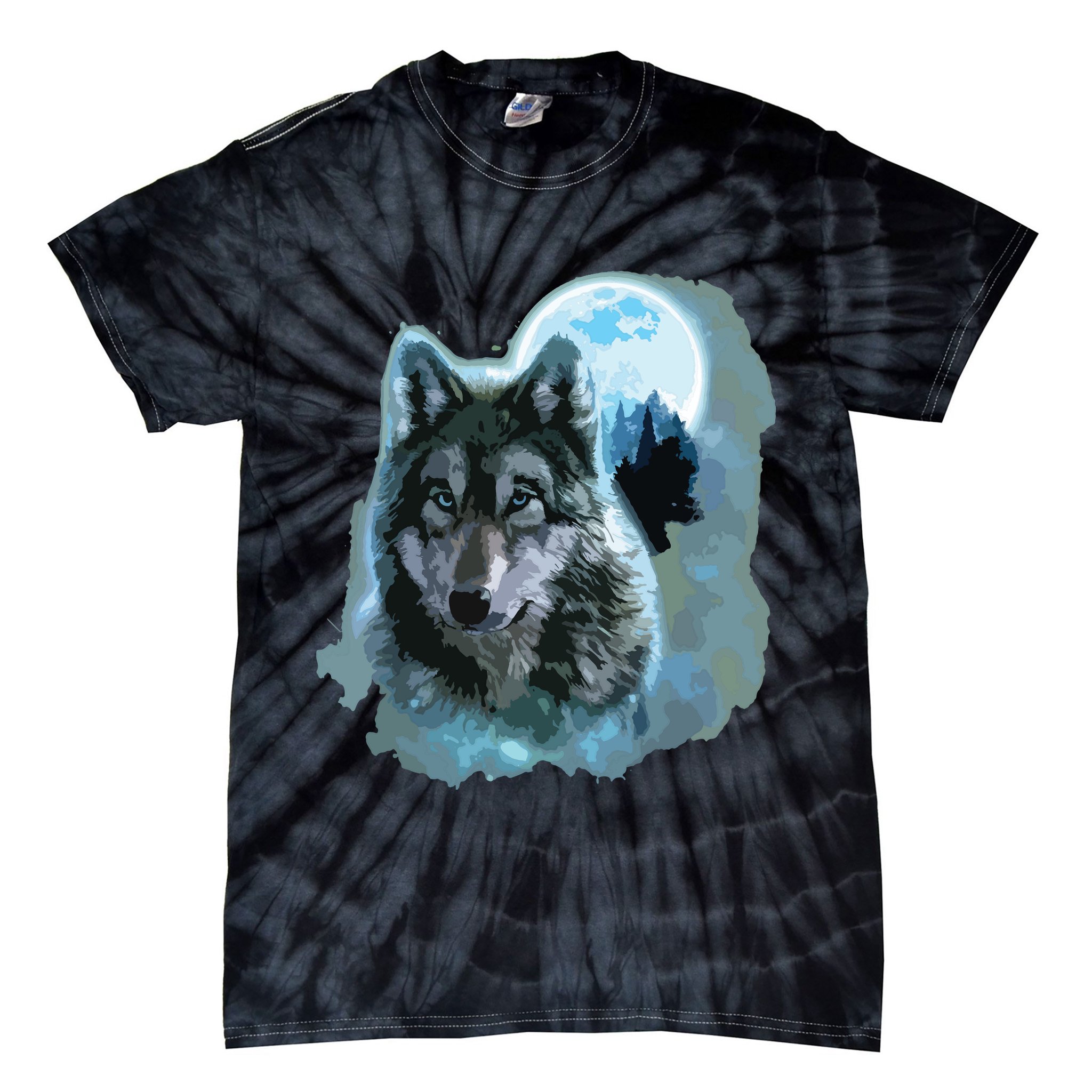 Grey Wolf Hunting Ground, Icy Moon, Forest, Galaxy Tie-Dye T-Shirt