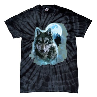 Grey Wolf Hunting Ground, Icy Moon, Forest, Galaxy Tie-Dye T-Shirt