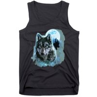 Grey Wolf Hunting Ground, Icy Moon, Forest, Galaxy Tank Top