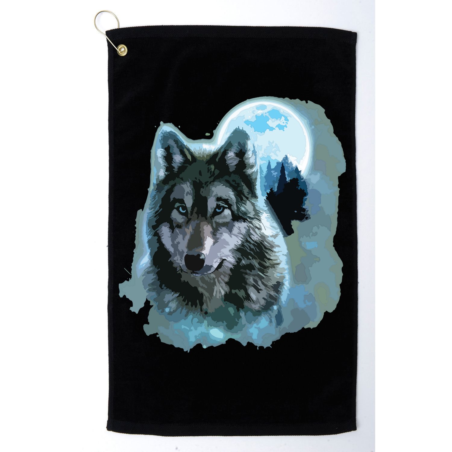 Grey Wolf Hunting Ground, Icy Moon, Forest, Galaxy Golf Towel