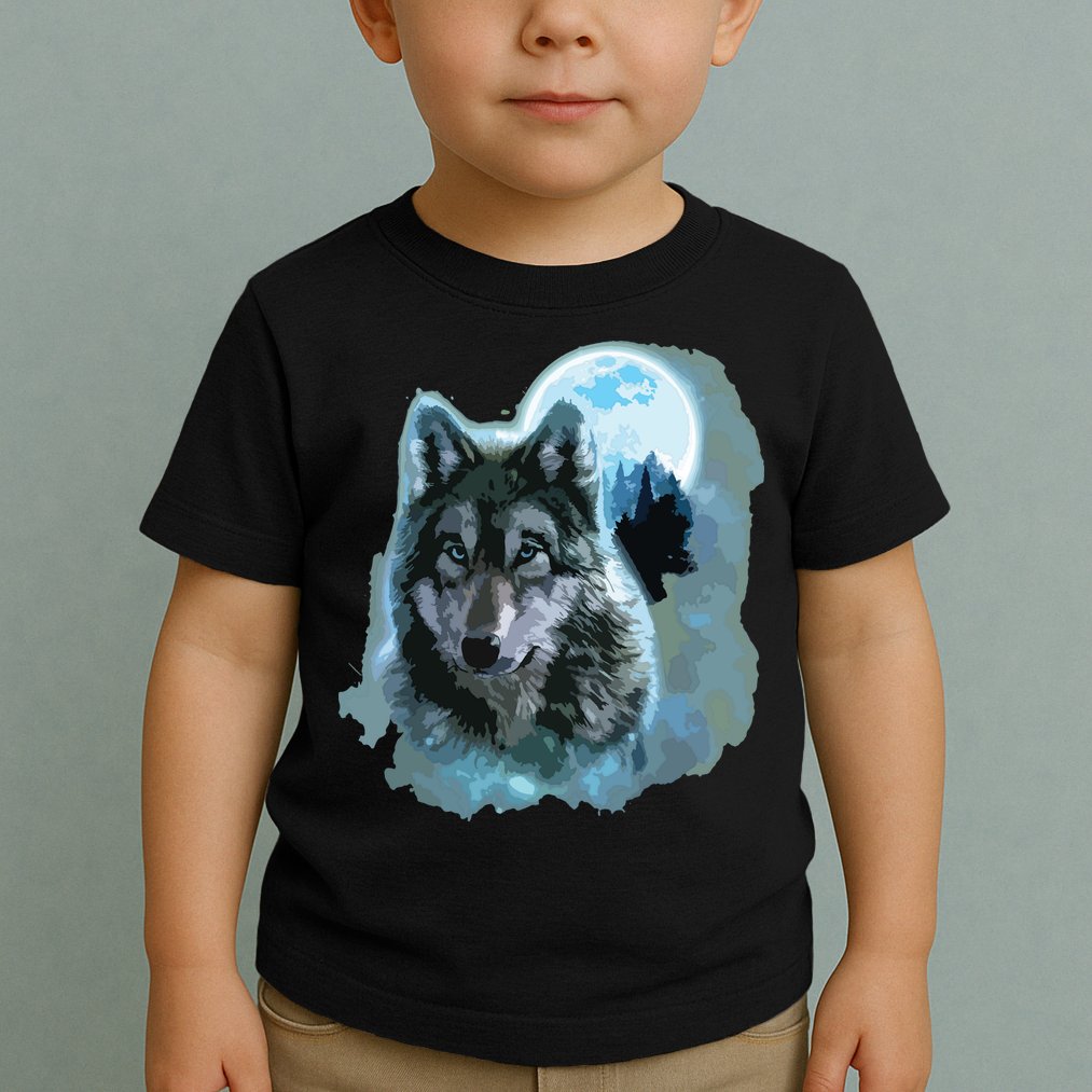 Grey Wolf Hunting Ground, Icy Moon, Forest, Galaxy Toddler T-Shirt