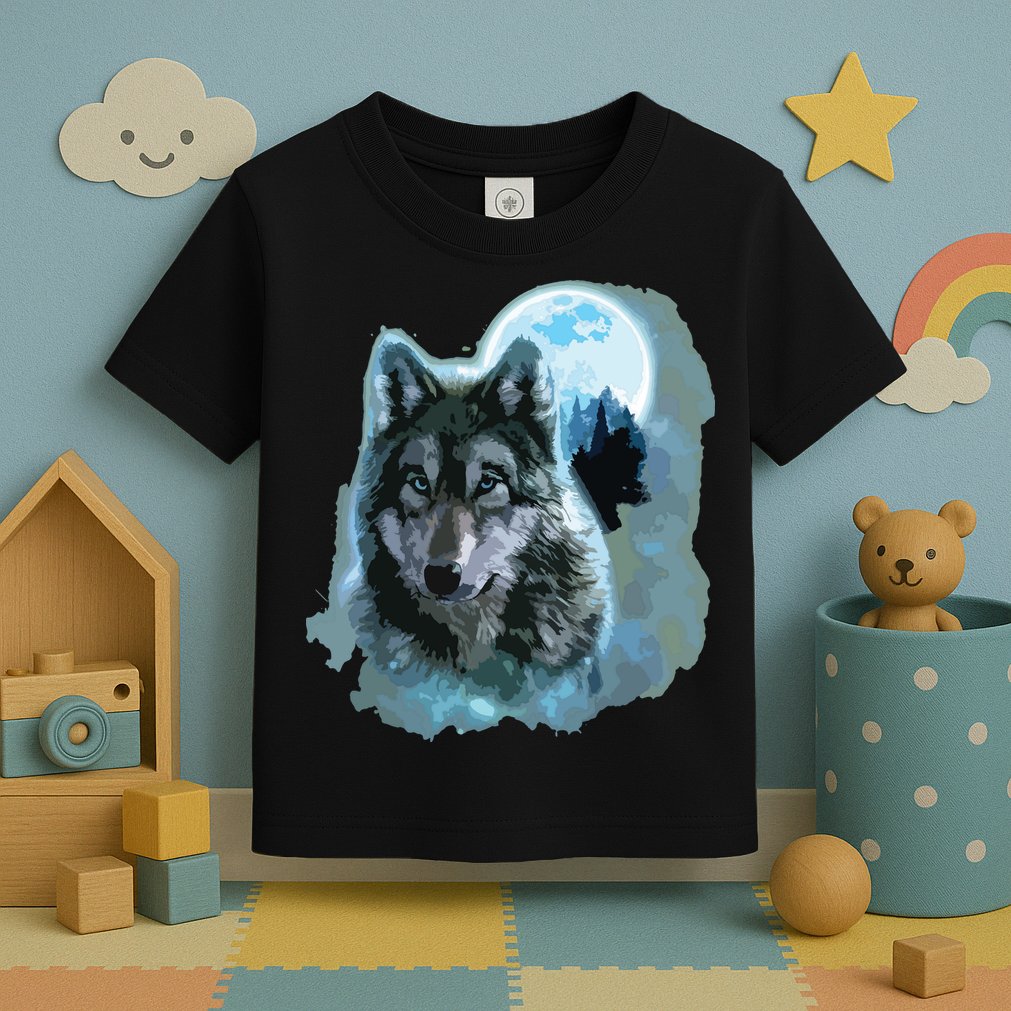 Grey Wolf Hunting Ground, Icy Moon, Forest, Galaxy Toddler T-Shirt