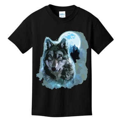 Grey Wolf Hunting Ground, Icy Moon, Forest, Galaxy Kids T-Shirt