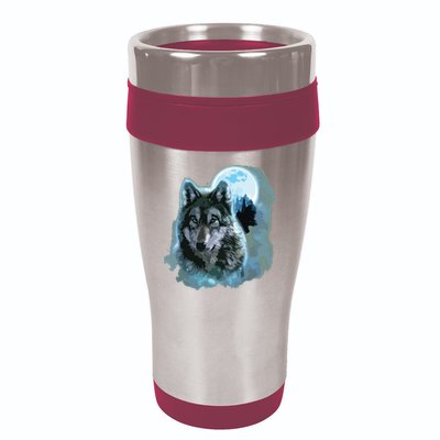 Grey Wolf Hunting Ground, Icy Moon, Forest, Galaxy 16oz Travel Tumbler