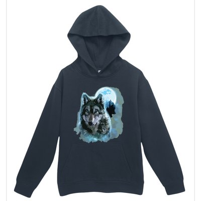 Grey Wolf Hunting Ground, Icy Moon, Forest, Galaxy Urban Pullover Hoodie