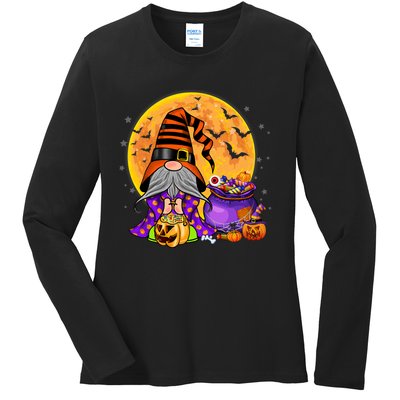 Gnome Witch Halloween Costume Pumpkin Autumn Fall Holiday Ladies Long Sleeve Shirt