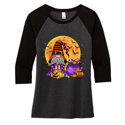 Gnome Witch Halloween Costume Pumpkin Autumn Fall Holiday Women's Tri-Blend 3/4-Sleeve Raglan Shirt