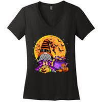 Gnome Witch Halloween Costume Pumpkin Autumn Fall Holiday Women's V-Neck T-Shirt