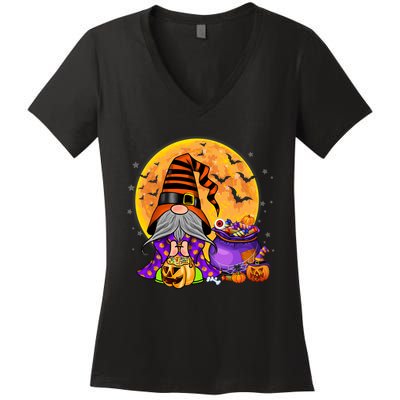 Gnome Witch Halloween Costume Pumpkin Autumn Fall Holiday Women's V-Neck T-Shirt