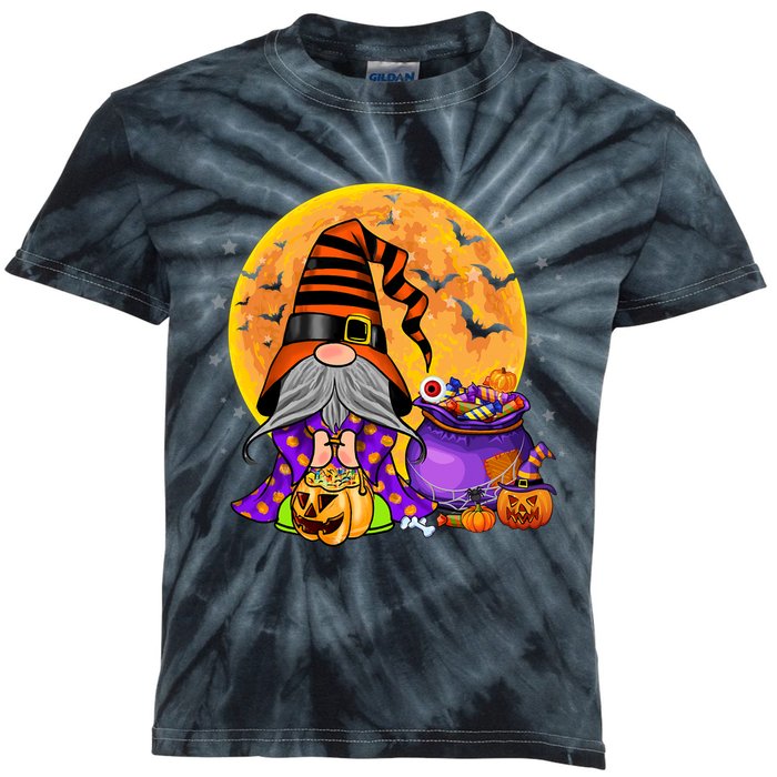 Gnome Witch Halloween Costume Pumpkin Autumn Fall Holiday Kids Tie-Dye T-Shirt