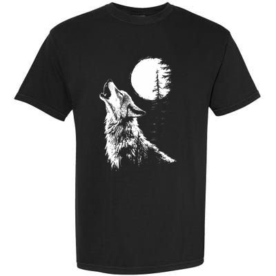 Graphic Wolf Howling Moon Forest Nature Wildlife Animal Garment-Dyed Heavyweight T-Shirt