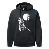 Graphic Wolf Howling Moon Forest Nature Wildlife Animal Performance Fleece Hoodie