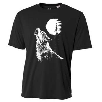 Graphic Wolf Howling Moon Forest Nature Wildlife Animal Cooling Performance Crew T-Shirt