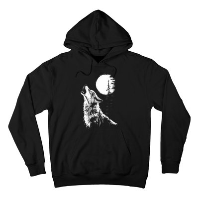 Graphic Wolf Howling Moon Forest Nature Wildlife Animal Hoodie